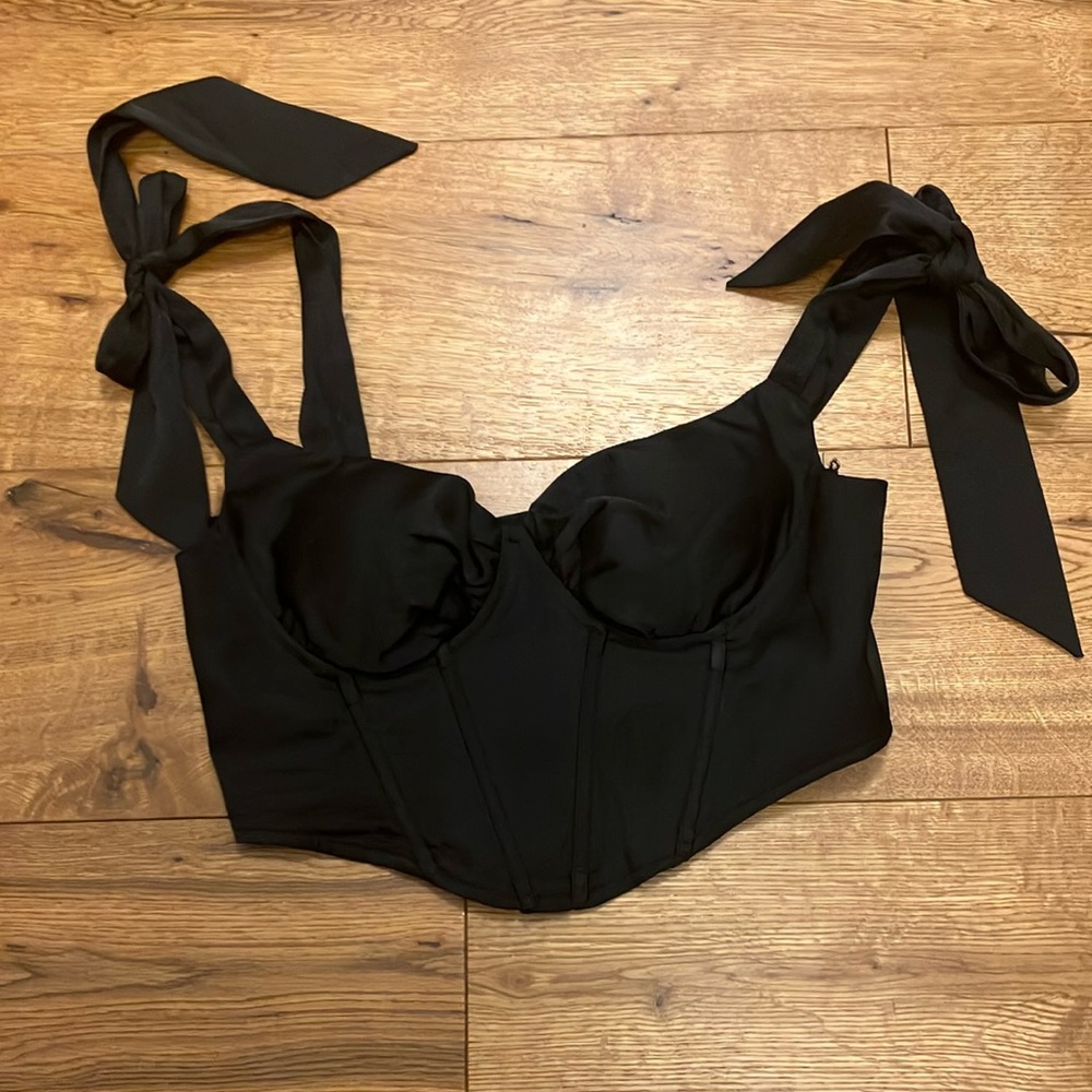 Black Bustier Crop Top with Tie Front
